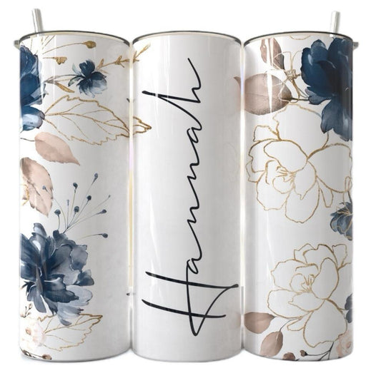 Personalized Blue Flower Stainless steel 20 oz tumbler